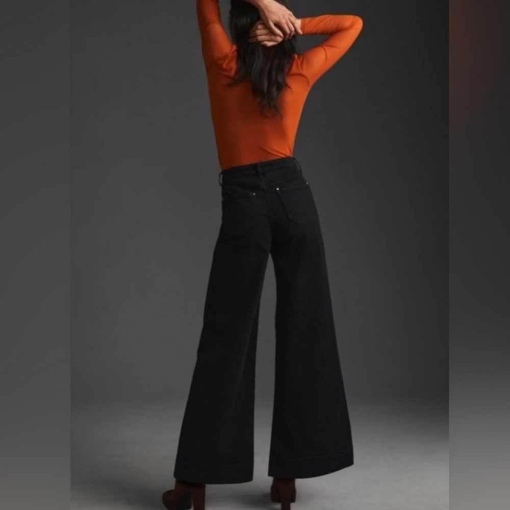 Maeve by Anthropologie Jade Black high rise wide leg jeans Size 25